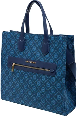 Carlo Colucci Tassen, Dames, Blauw, ONE Size, Elegante Totebag met Logoprint