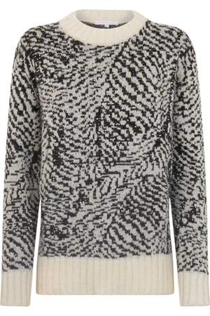 Patrizia Pepe Truien, Dames, Veelkleurig, L, Polyester, Witte Jacquard Trui Contrast Ronde Hals Lange Mouw