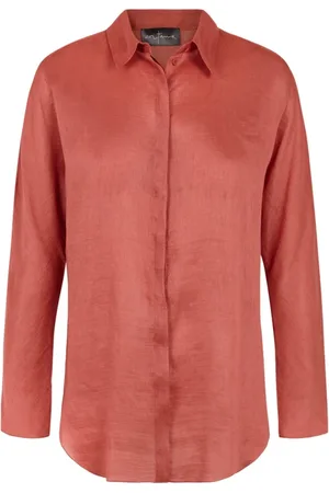 Cortana Blouses & Shirts, Dames, Rood, S, Linnen, Mikaela, rode linnen en zijden overhemd