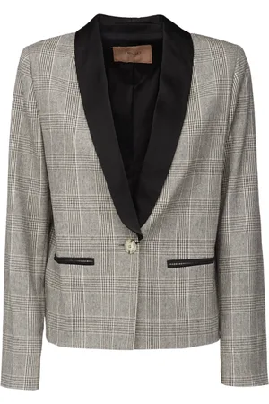 Twin-Set Jassen, Dames, Grijs, S, Wol, Prins van Wales Ruit Blazer Jas