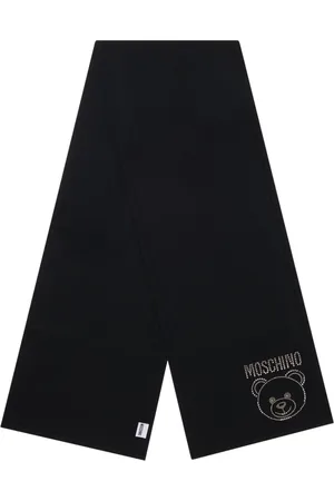 Moschino Accessoires, unisex, Zwart, ONE Size, Wol, Zwart Wollen Sjaal met Metalen Logo