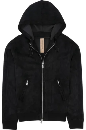 GIORGIO BRATO Sweatshirts & Hoodies, Heren, Zwart, L, Leer, Zwarte Hooded Leren Jas