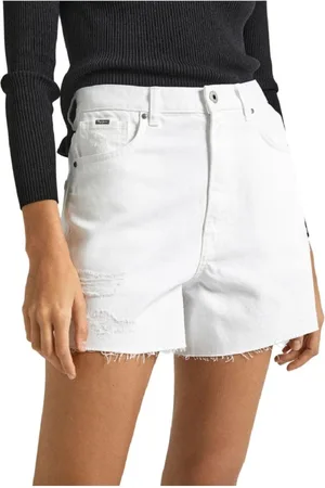 Pepe Jeans Korte broeken, Dames, Wit, W26, A-Line Shorts voor Vrouwen