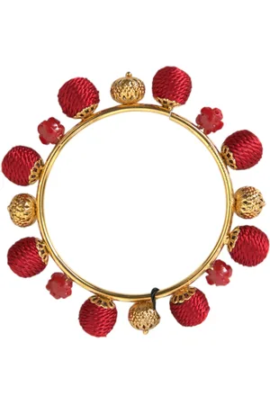 Dolce & Gabbana Accessoires, Dames, Geel, ONE Size, Goud Messing Rood Sicilia Natale Rozen Armband