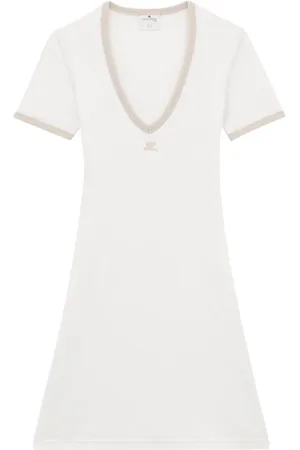 Courrèges Kleedjes, Dames, Wit, L, Katoen, Contrast V-hals Mini Jurk
