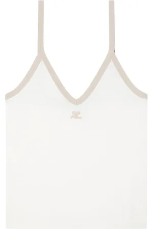 Courrèges Tops, Dames, Wit, L, Katoen, Contrast V-hals Tanktop