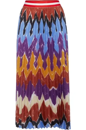 Stella Jean Rokken, Dames, Veelkleurig, S, Abstract Print Midi Geplooide Rok