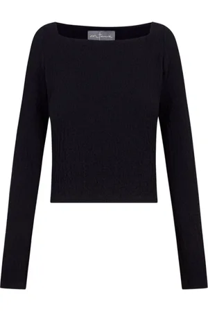 Cortana Tops, Dames, Zwart, L, Wol, Vierkante hals lange mouw top