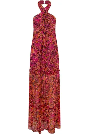 Patrizia Pepe Kleedjes, Dames, Veelkleurig, S, Leer, Lange Fantasie Jurk met Open Rug