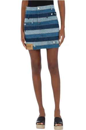 Moschino Rokken, Dames, Veelkleurig, S, Denim, Denim Patchwork Rok Gestreepte Hoge Taille