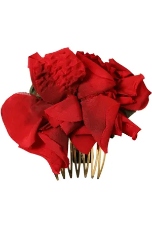 Dolce & Gabbana Accessoires, Dames, Rood, ONE Size, Rode Zijden Bloemen Haarkam