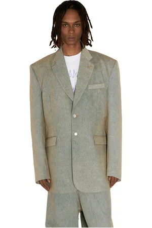 Vetements Jassen, Heren, Blauw, S, Leer, Denim Getailleerde Blazer