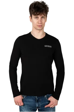 Guess Tops, Heren, Zwart, M, Katoen, V-hals Longsleeve Shirt