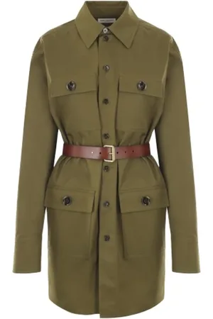 Saint Laurent Mantels, Dames, Groen, M, Katoen, Oversized Twill Katoen Bruine Jas