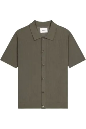 NN.07 Overhemden, Heren, Groen, M, Katoen, Kortemouw Cardigan Klassieke Stijl