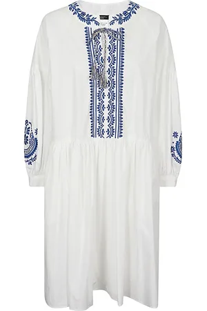 Max Mara Kleedjes, Dames, Wit, 4Xs, Katoen, Etnische katoenen knielange jurk
