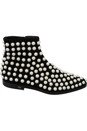 Dolce & Gabbana Schoenen, Dames, Zwart, 39 EU, Suède, Zwarte Suède Enkellaarsjes met Parels
