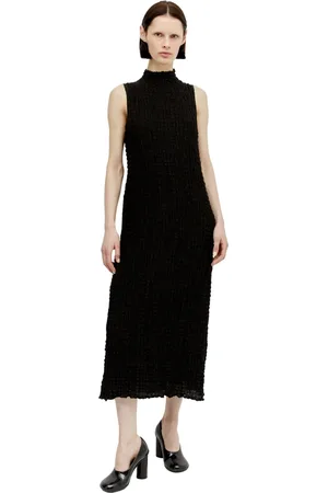 SONG FOR THE MUTE Kleedjes, Dames, Zwart, S, Katoen, Ruched Weave High Neck Midi Dress