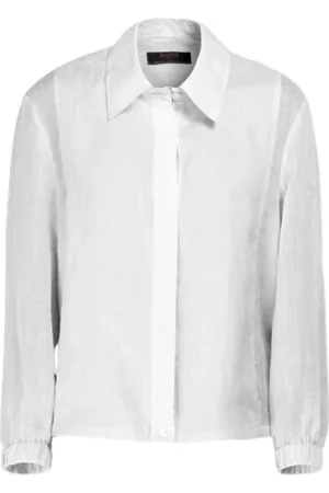 MOORER Blouses & Shirts, Dames, Wit, XS, Ramie Stof Shirt met Moderne Stijl