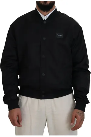 Dolce & Gabbana Jassen, Heren, Zwart, S, Nylon, Zwarte Logo Bomber Jas