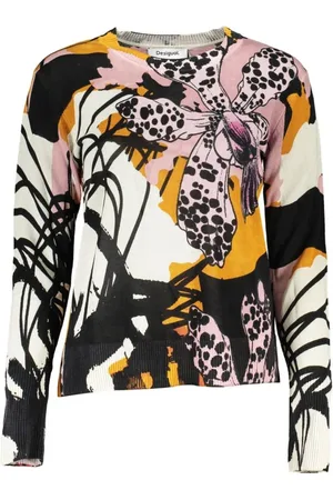 Desigual Truien, Dames, Veelkleurig, XL, Linnen, Roze Linnen Trui met Logodetail