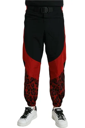 Dolce & Gabbana Broeken, Heren, Zwart, M, Nylon, Luipaardprint Jogger Broek