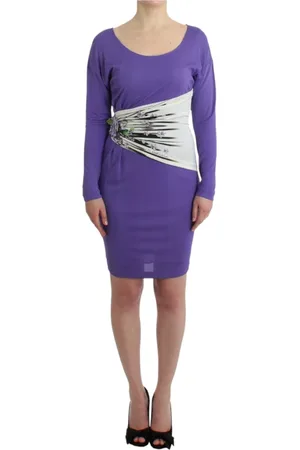 Roberto Cavalli Kleedjes, Dames, Paars, XL, Paarse Bloemen Lange Mouwen Jurk