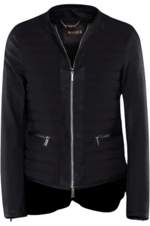 MOORER Jassen, Dames, Zwart, 2Xs, Leer, Stretchleren hybride jas met ganzendons
