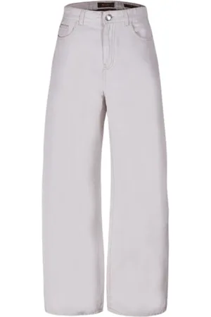 MOORER Broeken, Dames, , W25, Katoen, Ecru Baggy Katoen Linnen Broek