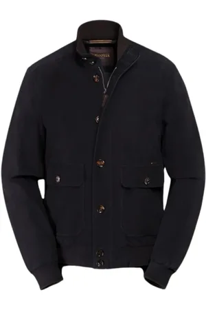 MOORER Jassen, Heren, Blauw, L, Verouderde Lamsvacht Leren Bomberjack