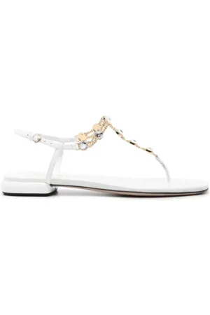 Miu Miu Schoenen, Dames, Wit, 40 1/2 EU, Leer, Witte leren sandalen met strass