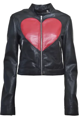 Moschino Jassen, Dames, Zwart, M, Leer, Zwarte Leren Biker Jas