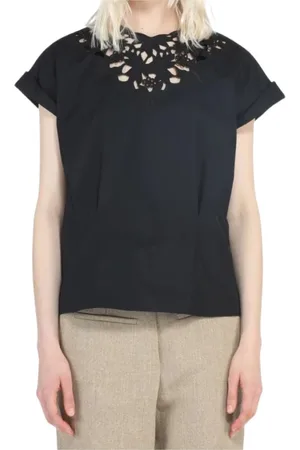 Nº21 Blouses & Shirts, Dames, Zwart, L, Katoen, Blouse met korte mouwen en halsdetail