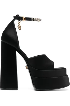 VERSACE Schoenen, Dames, Zwart, 39 EU, Leer, Strass Fabric Sandalen