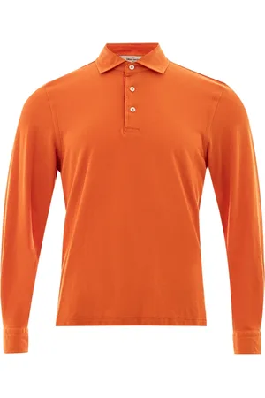 Gran Sasso Tops, Heren, Oranje, L, Katoen, Lange Mouw Piqué Polo Shirt
