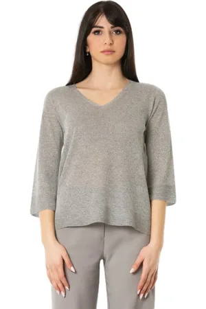 D.EXTERIOR Truien, Dames, Grijs, M, Polyester, Zilveren V-hals Gebreide kleding