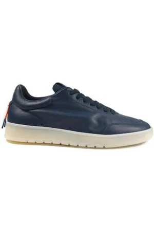 Barracuda Schoenen, Heren, Blauw, 40 EU, Leer, Navy Leren Sneakers met Kleuraccenten