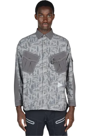 and wander Overhemden, Heren, Grijs, M, Katoen, Berg Ripstop Shirt met Karabiner Motief