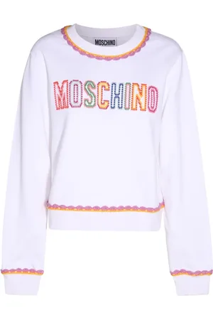 Moschino Sweatshirts & Hoodies, Dames, Wit, XS, Katoen, Wit Oranje Sweatshirt met Geborduurd Logo
