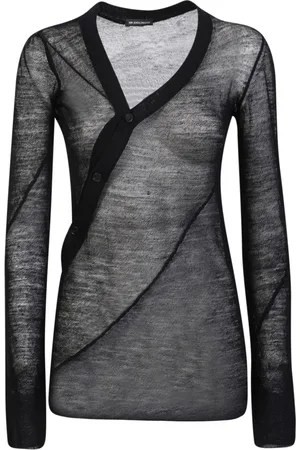 ANN DEMEULEMEESTER Truien, Dames, Zwart, M, Wol, Asymmetrische V-hals Wollen Trui