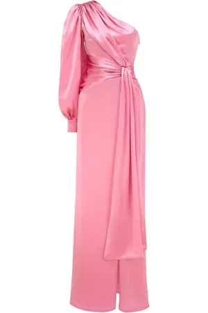 MVP Wardrobe Kleedjes, Dames, Roze, XS, Polyester, Een-Schouder Lange Jurk met Draperie