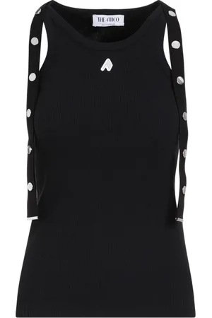 The Attico Tops, Dames, Zwart, M, Katoen, Zwarte Geribbelde Tanktop