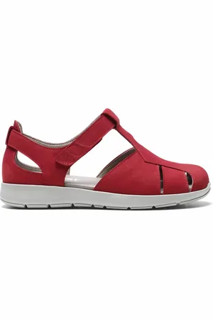 New Feet Schoenen, Dames, Rood, 38 EU, Comfort Nubuck Platte Sandalen