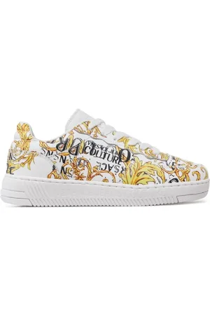 VERSACE Schoenen, Dames, Veelkleurig, 37 EU, Leer, Barok Print Leren Sneakers voor Vrouwen