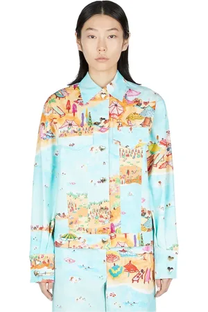 Marco Rambaldi Blouses & Shirts, Dames, Blauw, S, Katoen, Strandbedrukte jas