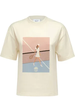 MVP Wardrobe Tops, Dames, Wit, S, Katoen, Tennis Print Oversized T-Shirt