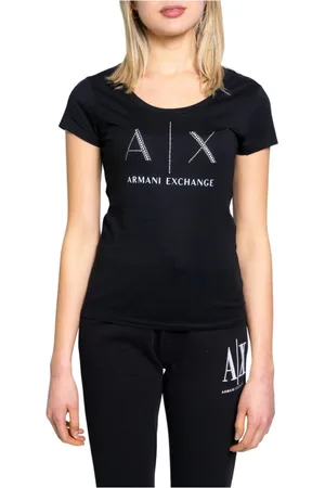 Armani Exchange Tops, Dames, Zwart, S, Katoen, Stijlvol Logo Studs Dames T-Shirt