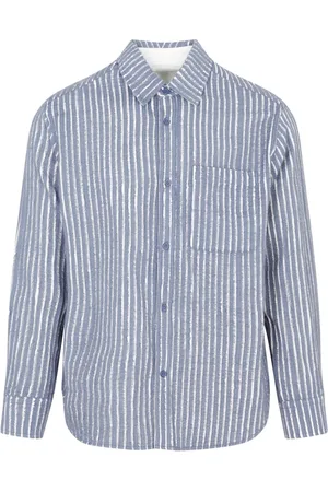 CRAIG GREEN Overhemden, Heren, Veelkleurig, S, Katoen, Blauw Hand-Frayed Gestreept Katoenen Overhemd