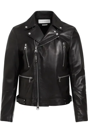 Alexander McQueen Jassen, Heren, Zwart, L, Zwarte Leren Bikerjas