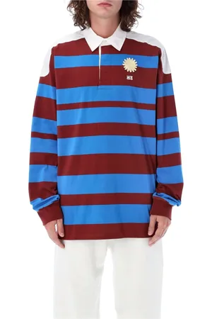 WALES BONNER Tops, Heren, Blauw, S, Stijlvolle Lange Mouw Polo Shirt